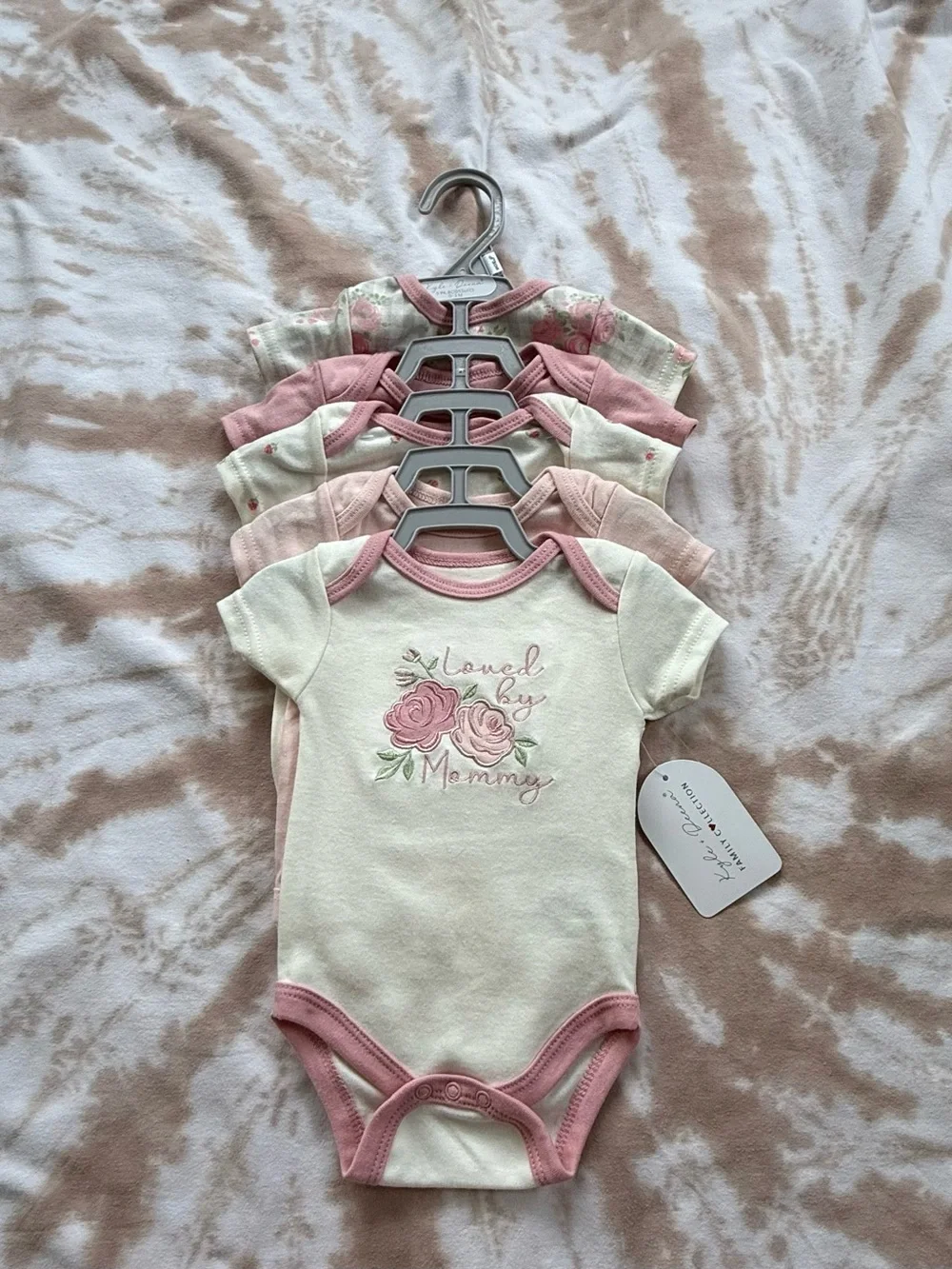 Baby Girls Pink & Cream Floral Bodysuit Set - 5 Pack 0-3M